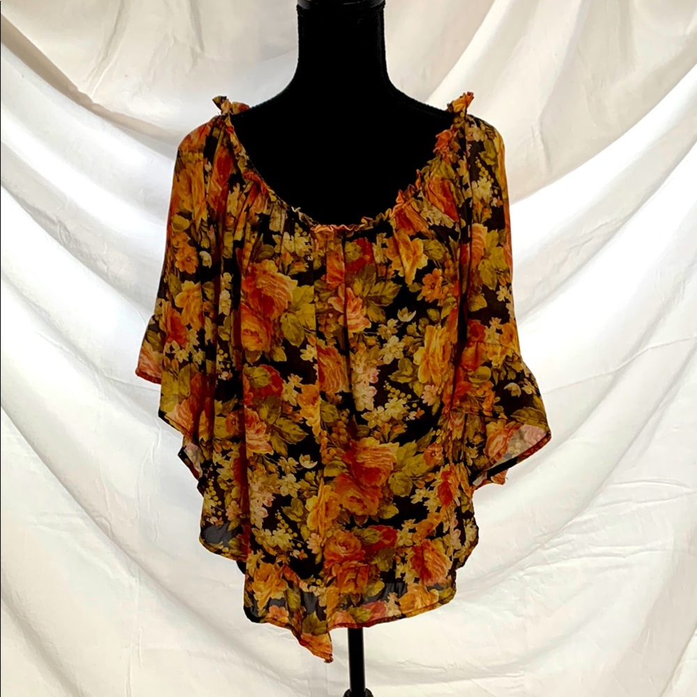 Floral Black and Orange Women's Top